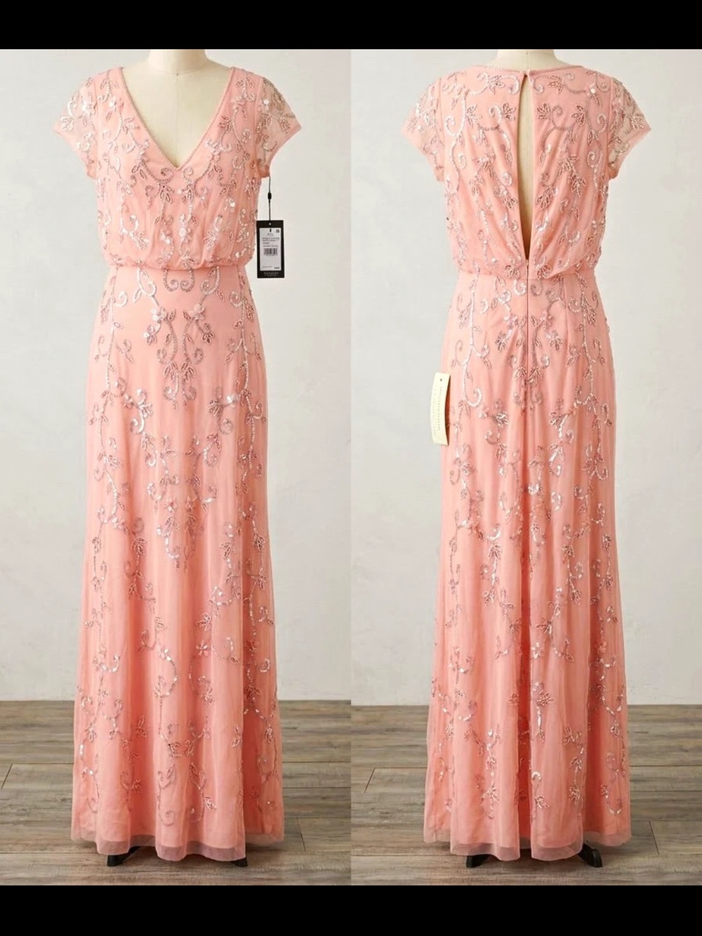 Adrianna Papell Blush Pink Silver-Sequin Embellished Maxi Dress